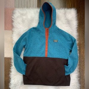 LL Bean Womens Snap Hooded Pullover Hoodie Size L 1/2 Snap Long Sleeve Fleece